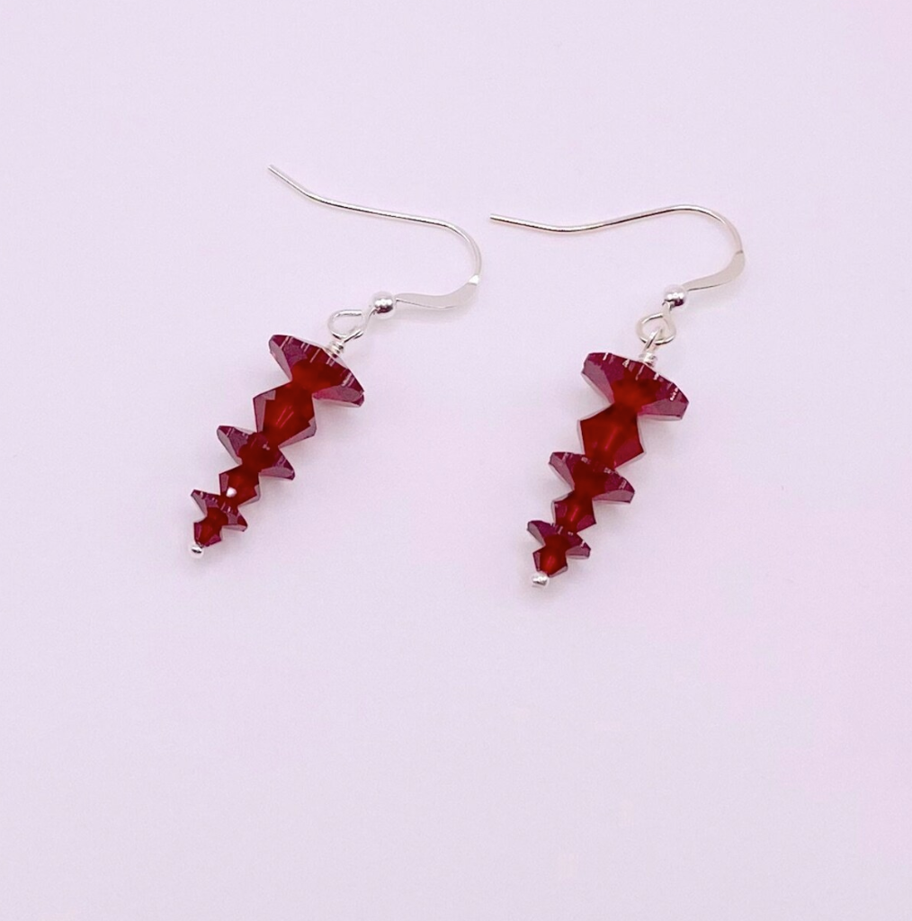 Red Descending Stacked Siam Swarovski Crystal Earrings