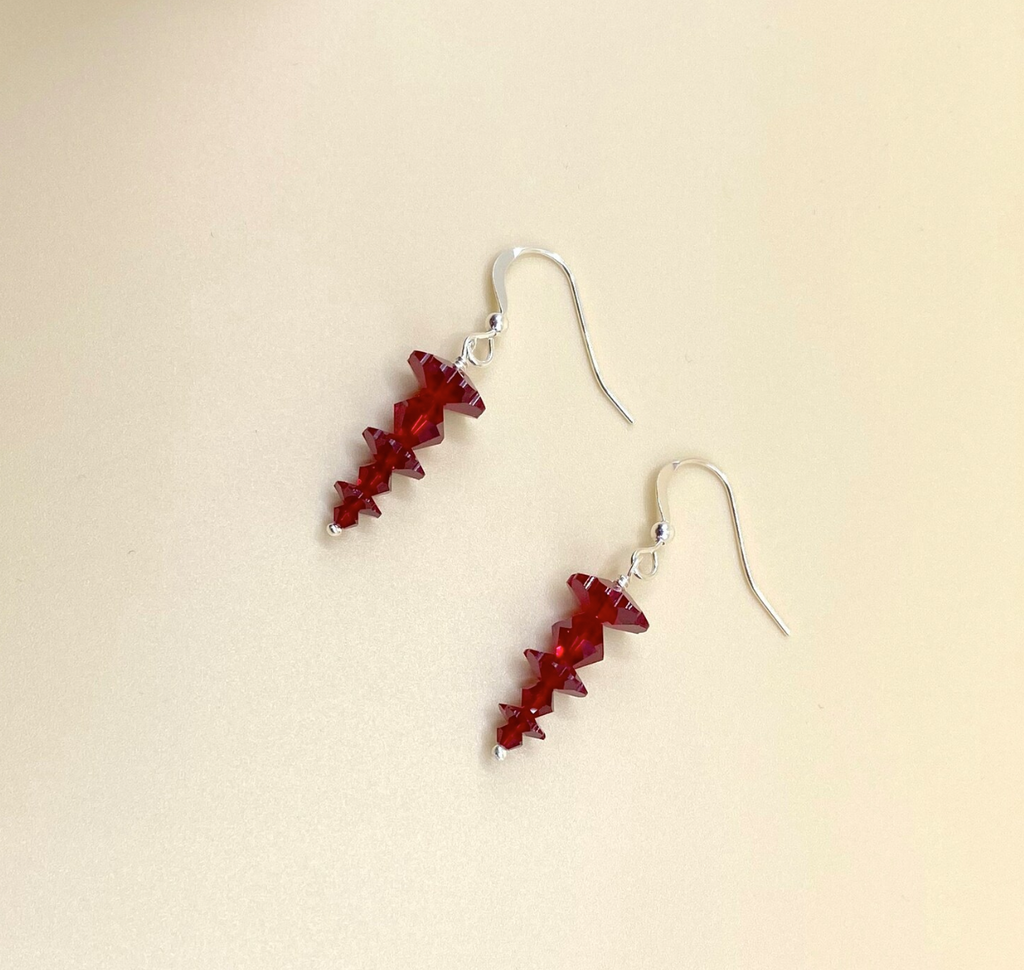 Red Descending Stacked Siam Swarovski Crystal Earrings