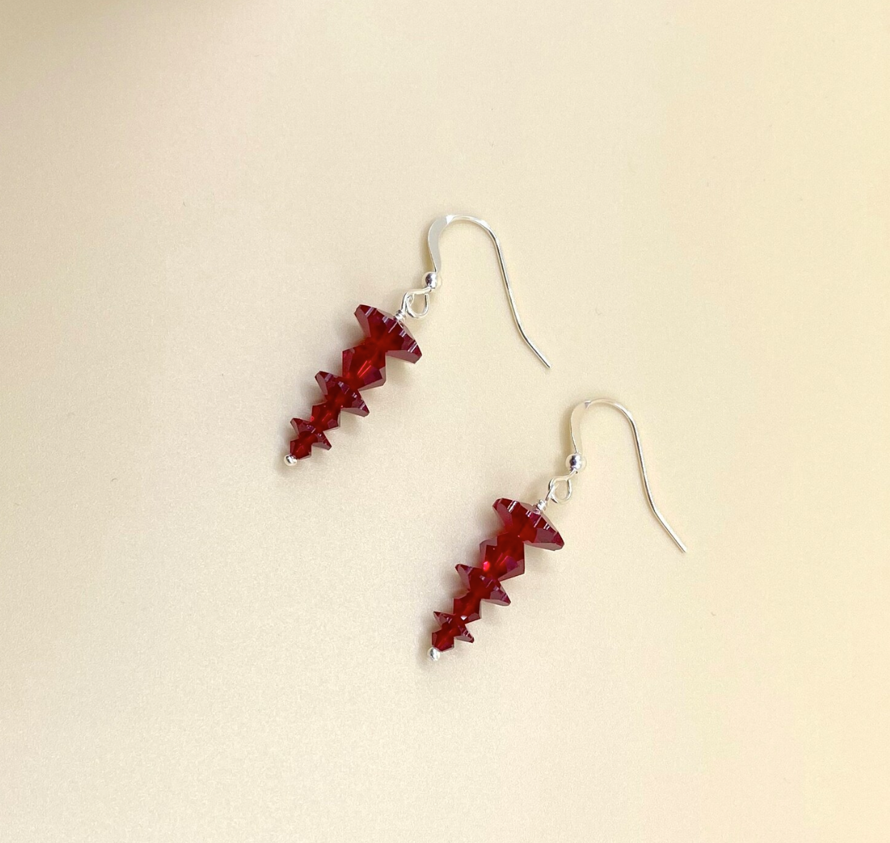 Red Descending Stacked Siam Swarovski Crystal Earrings