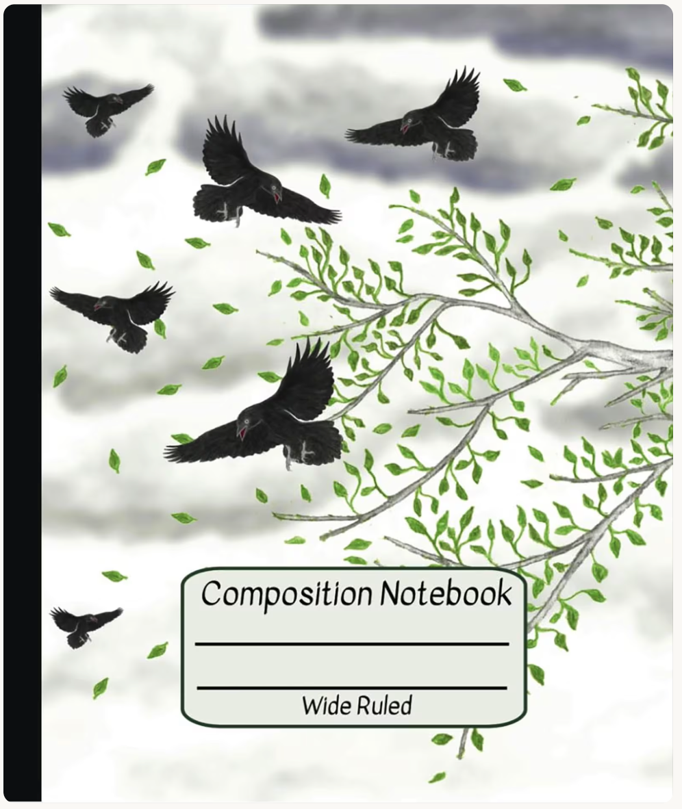 Composition Notebook: Wide Ruled with Ravens and Crows Soaring in a Storm Illustration