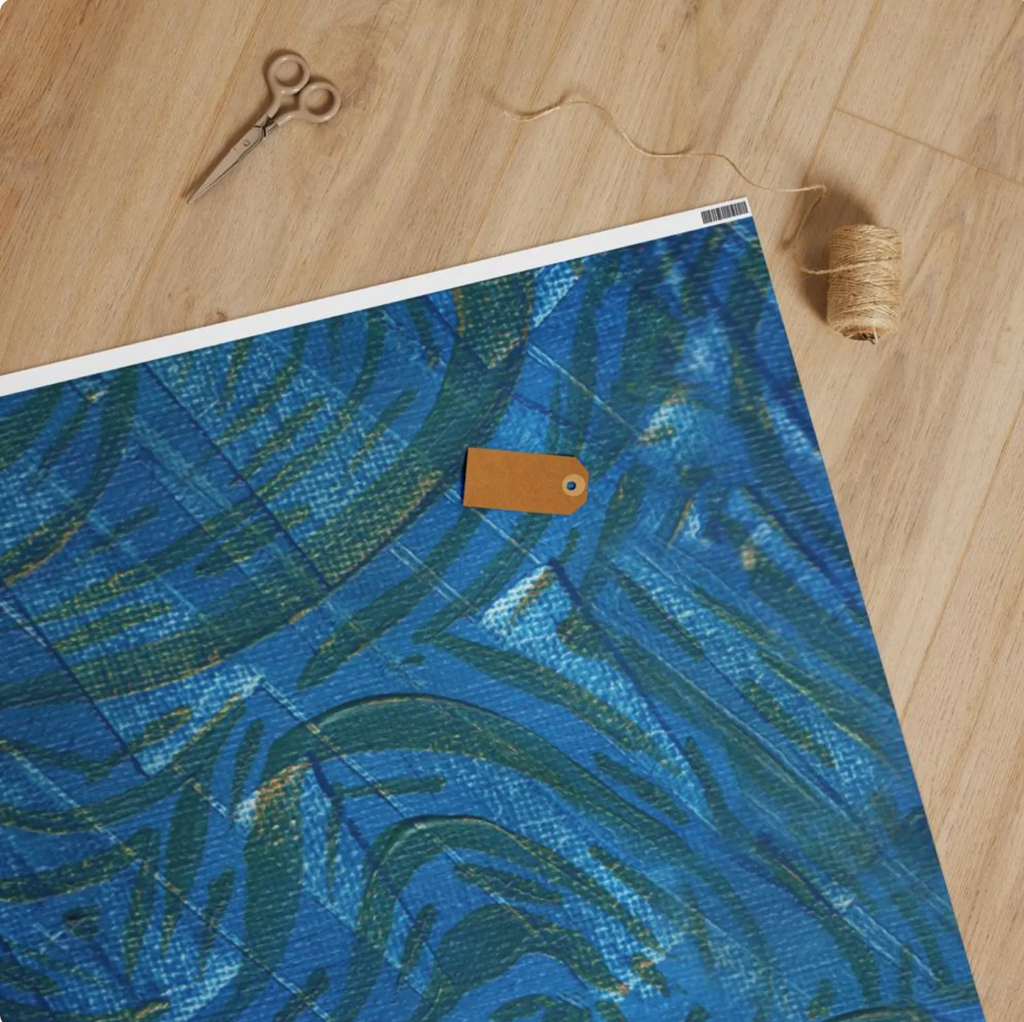 Abstract Blue and Gold Wrapping Paper - Matte or Glossy Finish - 3 roll length options
