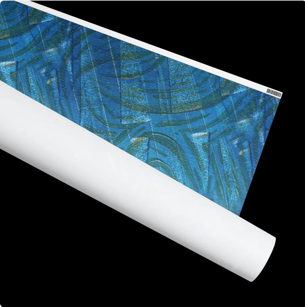 Abstract Blue and Gold Wrapping Paper - Matte or Glossy Finish - 3 roll length options