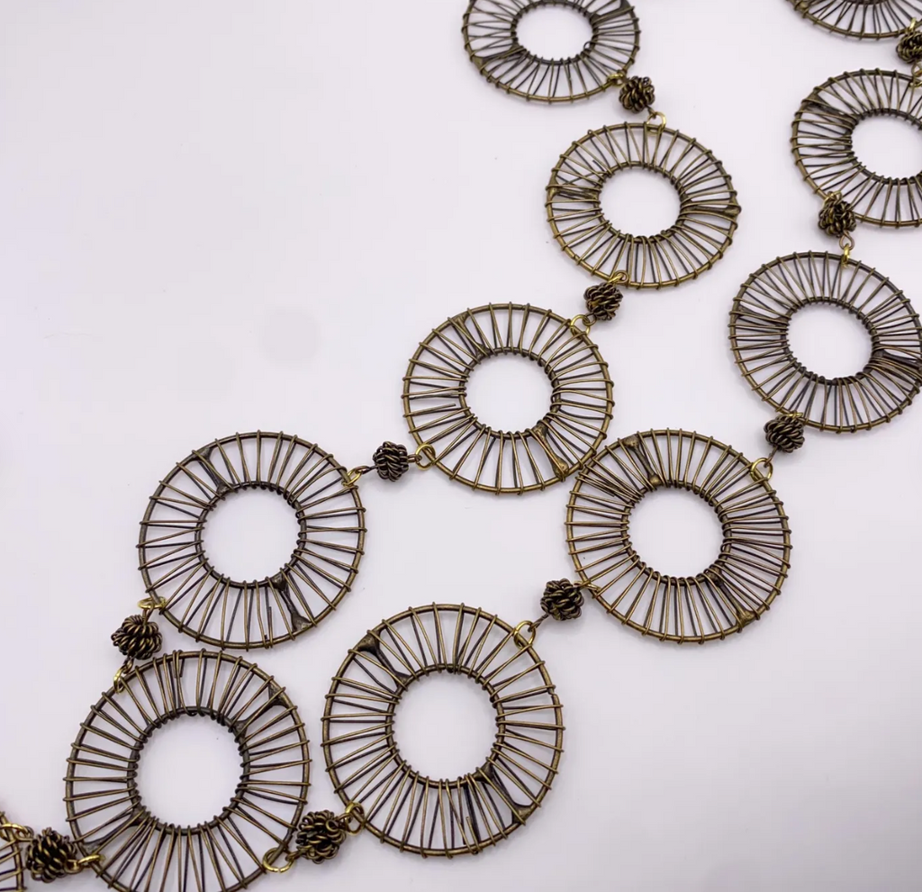 Antique Gold Plated Brass Wire Wrapped Ring Necklace