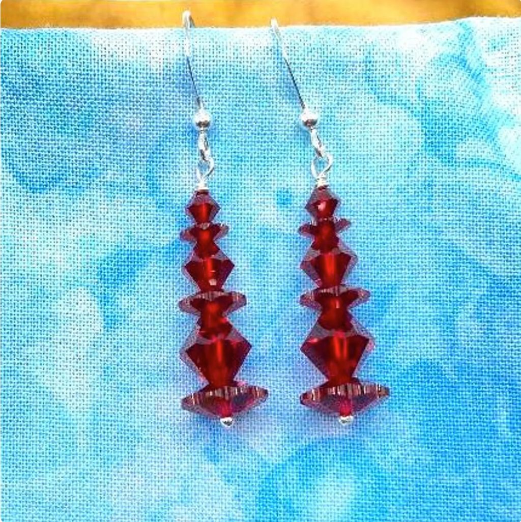 Red Siam Swarovski Crystal Dangle Earrings: Sterling Silver Drop