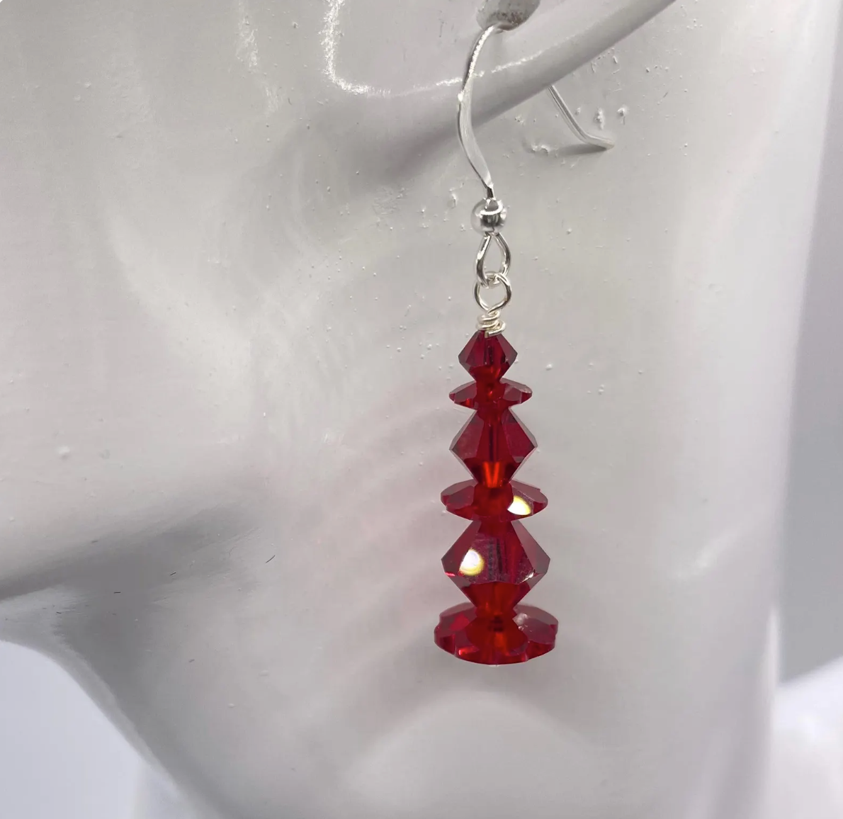 Red Siam Swarovski Crystal Dangle Earrings: Sterling Silver Drop