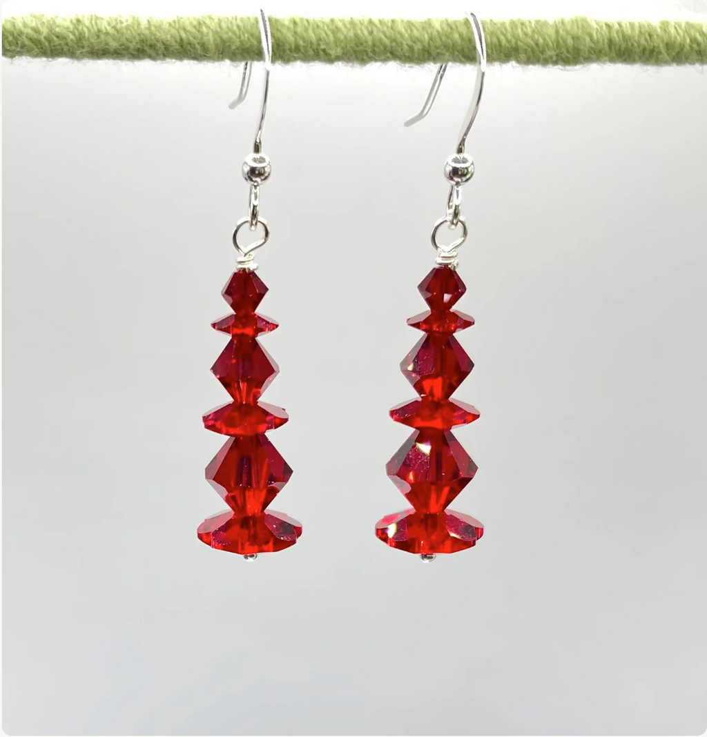 Red Siam Swarovski Crystal Dangle Earrings: Sterling Silver Drop