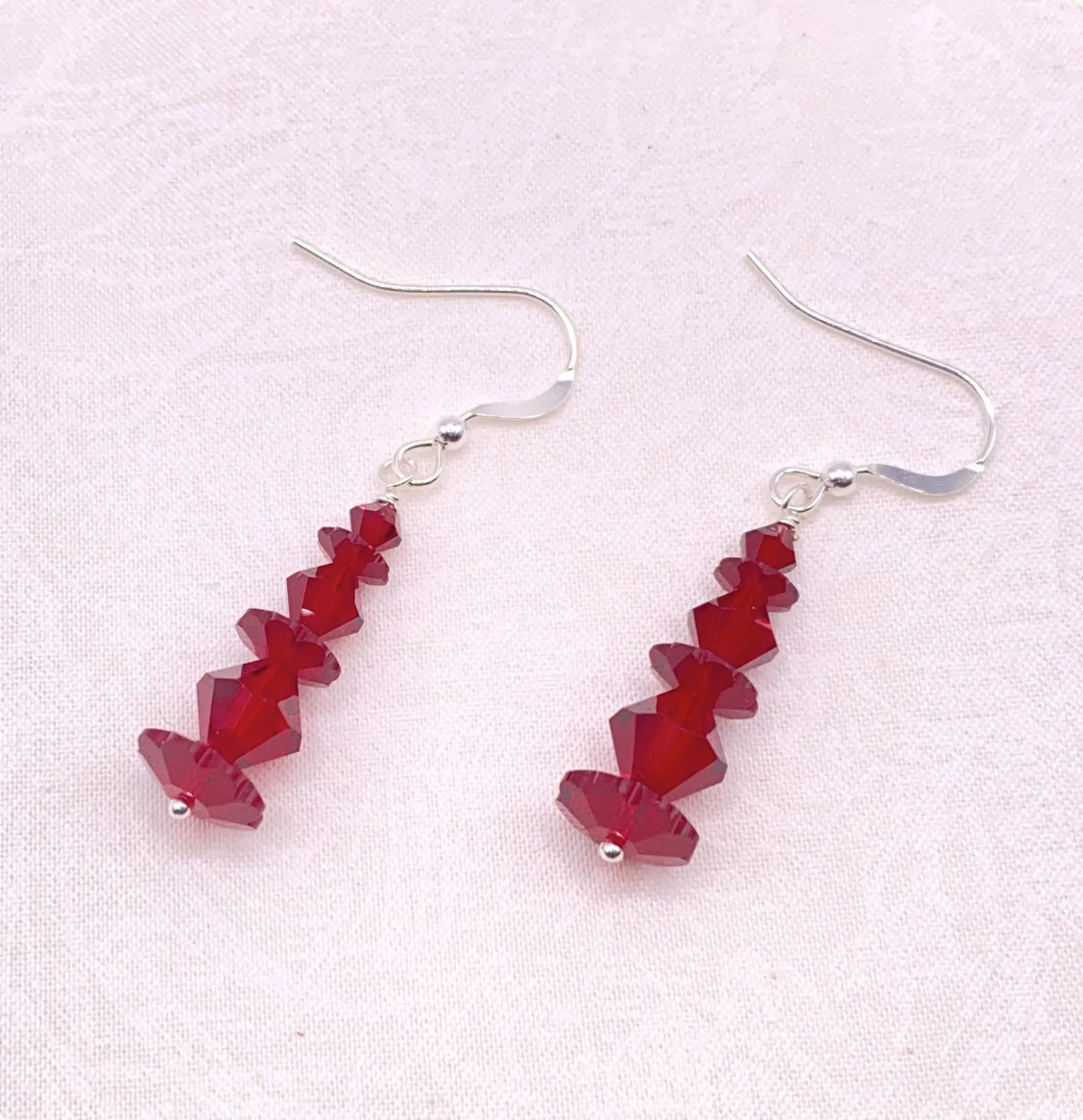 Red Siam Swarovski Crystal Dangle Earrings: Sterling Silver Drop