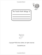 The bookplate page of the You Got This! puzzle book, featuring a cartoon brain character holding a lightbulb, a 'This Puzzle Book Belongs To' ownership box, and copyright text for Nina Ashton from DoodleArts.