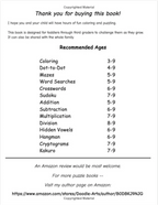 A black-and-white printed page thanking a buyer for purchasing the You Got This! puzzle book, with a section titled 'Recommended Ages' listing puzzle activities and text directing readers to an Amazon page.