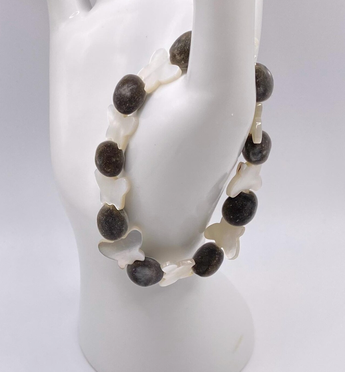 Velvety Mgambo Hua Weleweka and Mother of Pearl Butterfly Stretch Bracelet