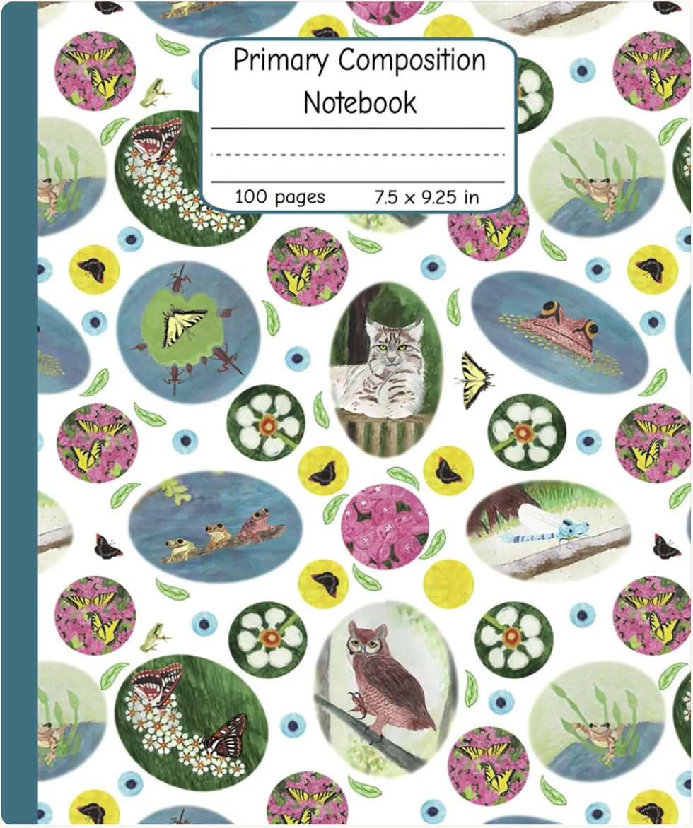 Owl & Animals Primary Composition Notebook: Watercolor Style Journal