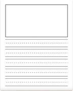 A sample page with a large rectangular blank picture area at the top and multiple lined writing sections below on a white background.