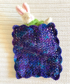 Miniature Crochet Blanket for Dollhouses & Tiny Stuffed Animals – Purple and Blue, Scalloped Edge, 2 Sizes