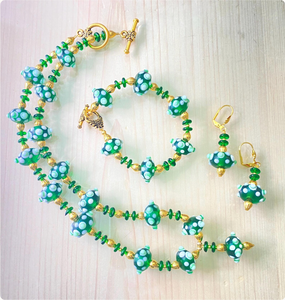 Green and Gold Bumpy Lampwork Jewelry