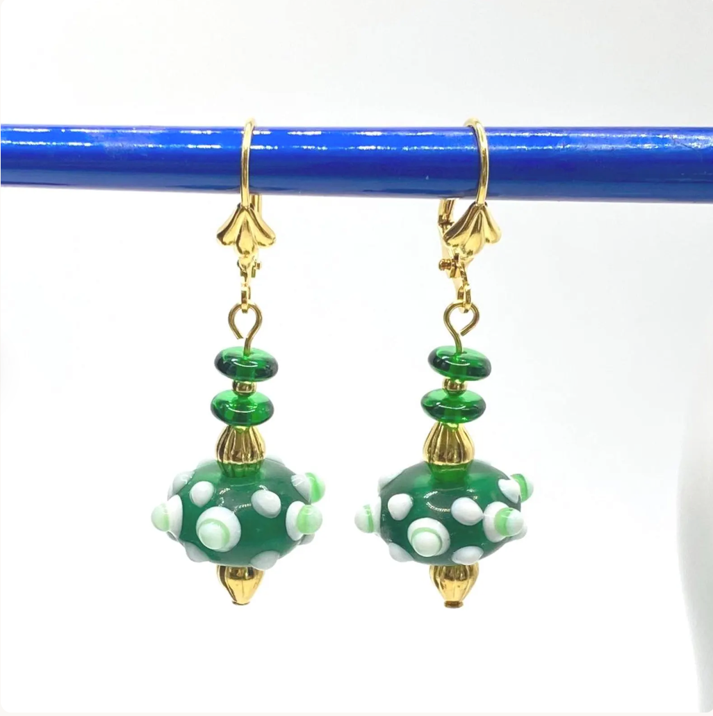 Green and Gold Bumpy Lampwork Jewelry