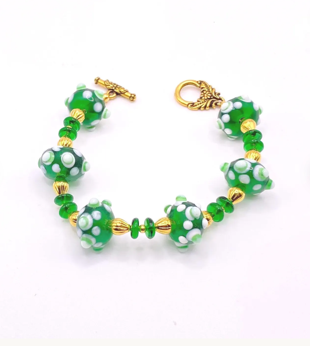 Green and Gold Bumpy Lampwork Jewelry