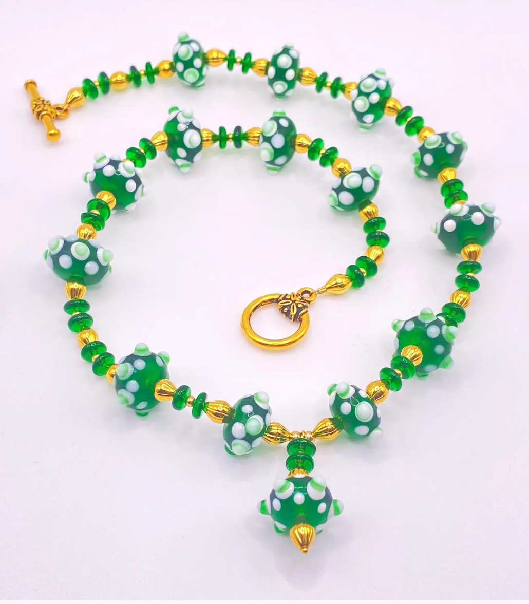 Green and Gold Bumpy Lampwork Jewelry