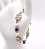 Onyx & White Freshwater Pearl Bracelet with Bali Silver Beads