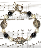 Onyx & White Freshwater Pearl Bracelet with Bali Silver Beads