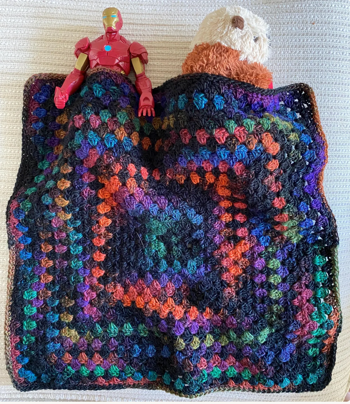 Jewel-Tone Granny Square Crochet Blanket for Dolls & Stuffed Animals, 17" x 17"