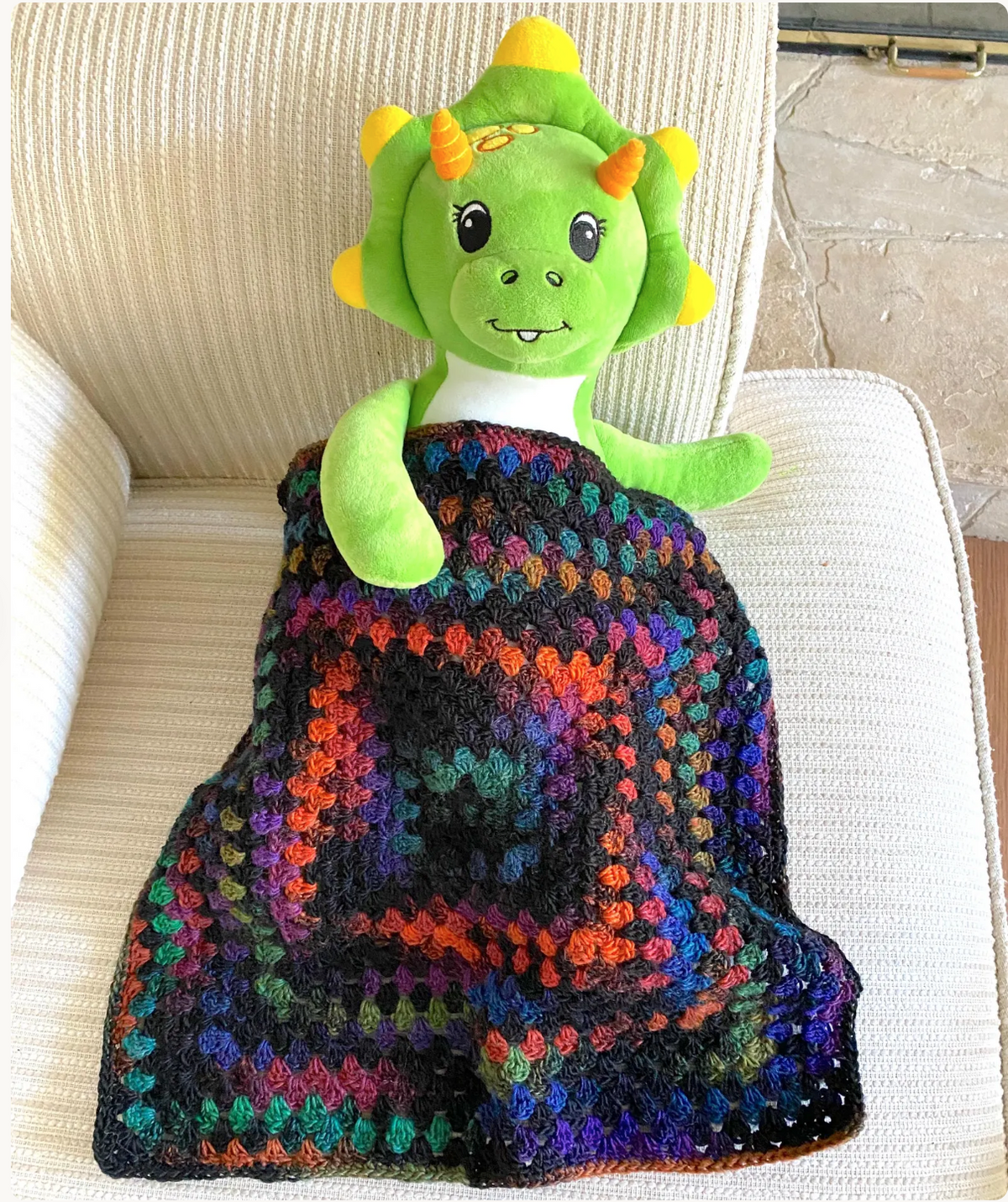 Jewel-Tone Granny Square Crochet Blanket for Dolls & Stuffed Animals, 17" x 17"