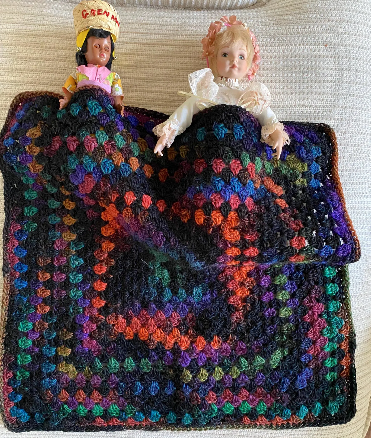 Jewel-Tone Granny Square Crochet Blanket for Dolls & Stuffed Animals, 17" x 17"