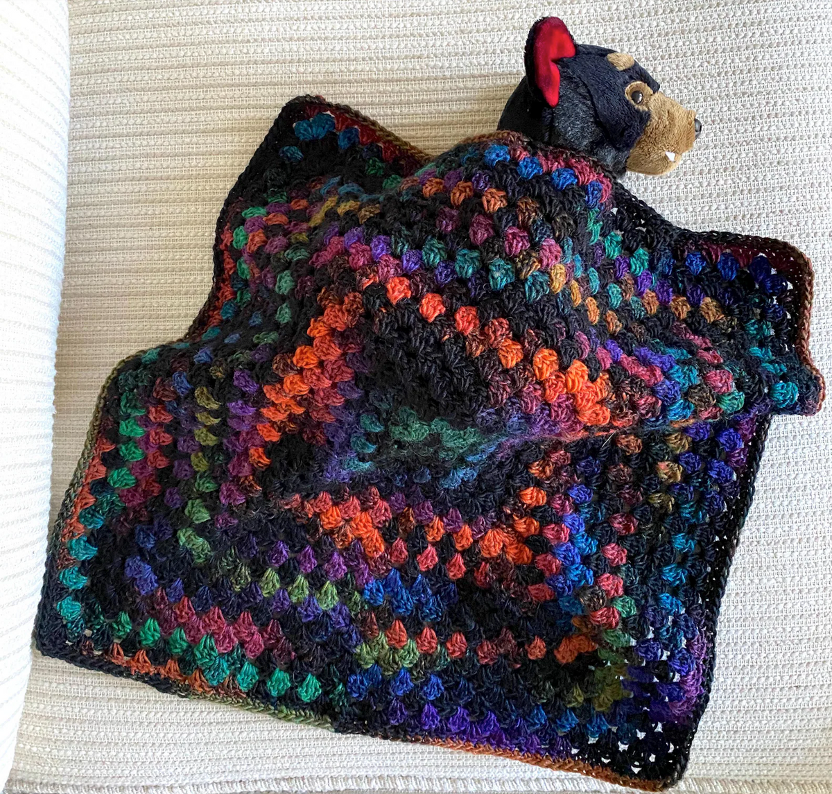 Jewel-Tone Granny Square Crochet Blanket for Dolls & Stuffed Animals, 17" x 17"