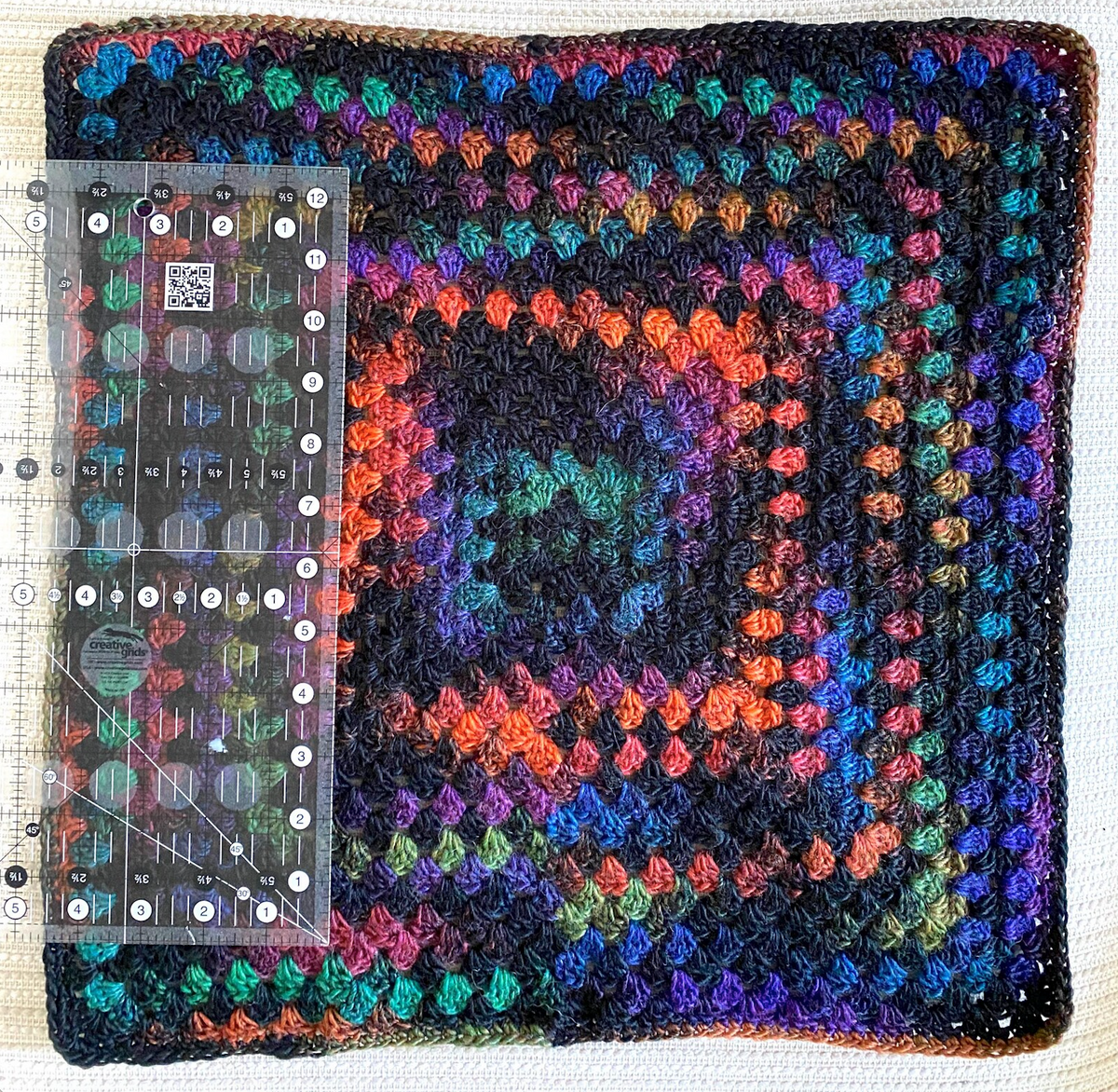 Jewel-Tone Granny Square Crochet Blanket for Dolls & Stuffed Animals, 17" x 17"