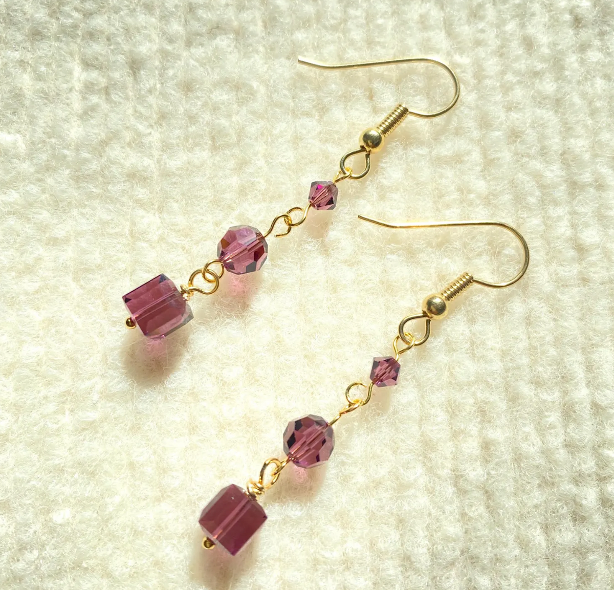 Cube Swarovski Crystal Earrings - Red, Green, Black, or Purple