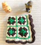 Green, Brown, and Cream Granny Square 12"x12" Crochet Doll and Stuffed Animal Blanket with Scalloped Edging