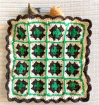 Green, Brown, and Cream Granny Square 12"x12" Crochet Doll and Stuffed Animal Blanket with Scalloped Edging