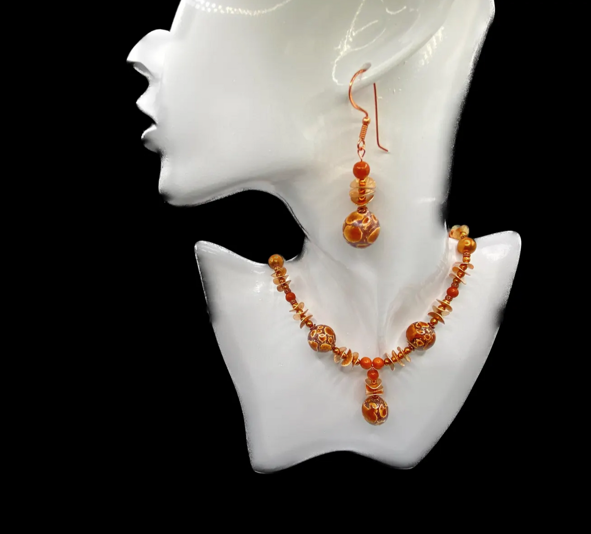 Spotted Drum Wood & Red Jasper Jewelry Set with Copper Disks: Choose Earrings, Bracelet, Necklace, or Entire Set