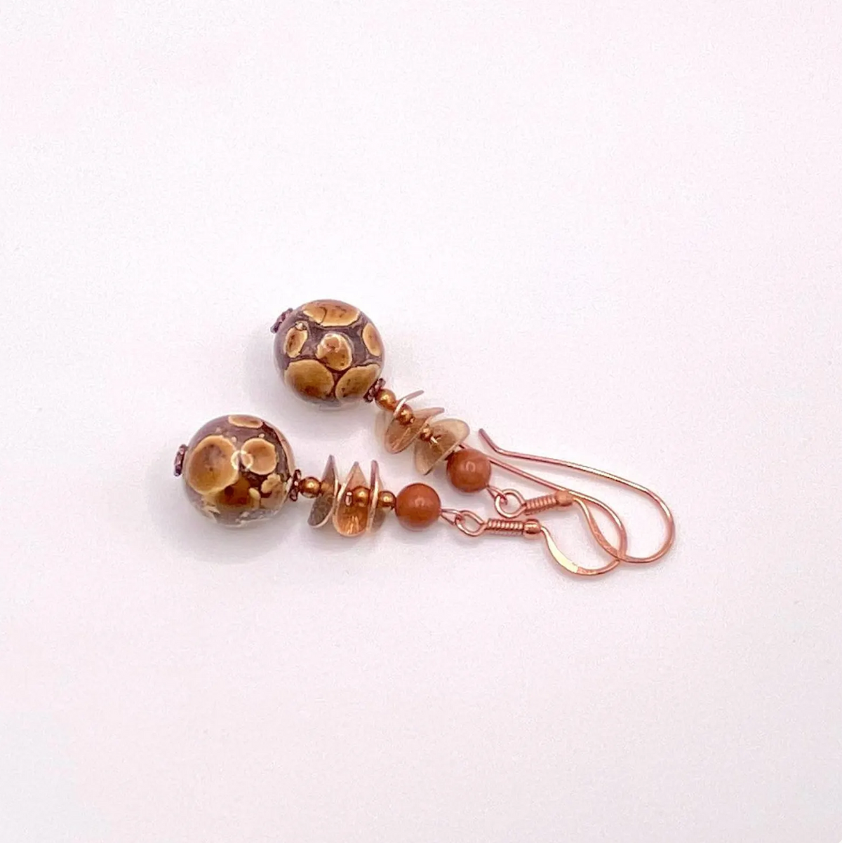 Spotted Drum Wood & Red Jasper Jewelry Set with Copper Disks: Choose Earrings, Bracelet, Necklace, or Entire Set