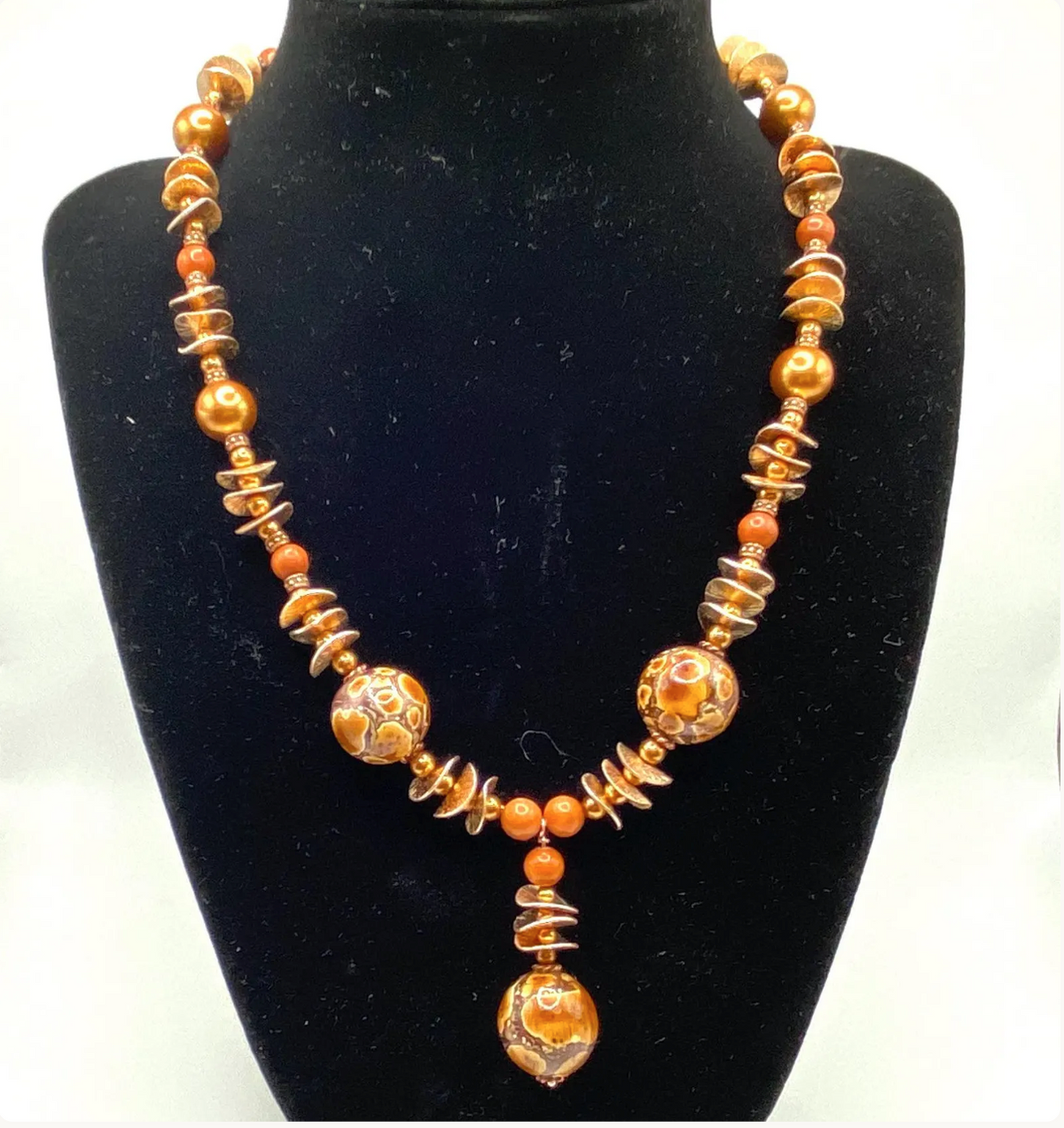 Spotted Drum Wood & Red Jasper Jewelry Set with Copper Disks: Choose Earrings, Bracelet, Necklace, or Entire Set