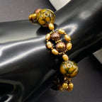 Brown and Gold Snake Agate and Pearl Beaded Bracelet
