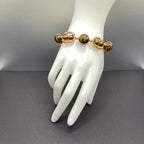Brown and Gold Snake Agate and Pearl Beaded Bracelet