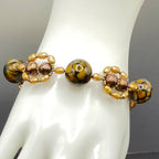 Brown and Gold Snake Agate and Pearl Beaded Bracelet