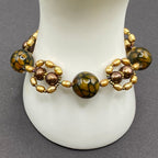 Brown and Gold Snake Agate and Pearl Beaded Bracelet