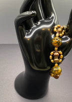 Brown and Gold Snake Agate and Pearl Beaded Bracelet