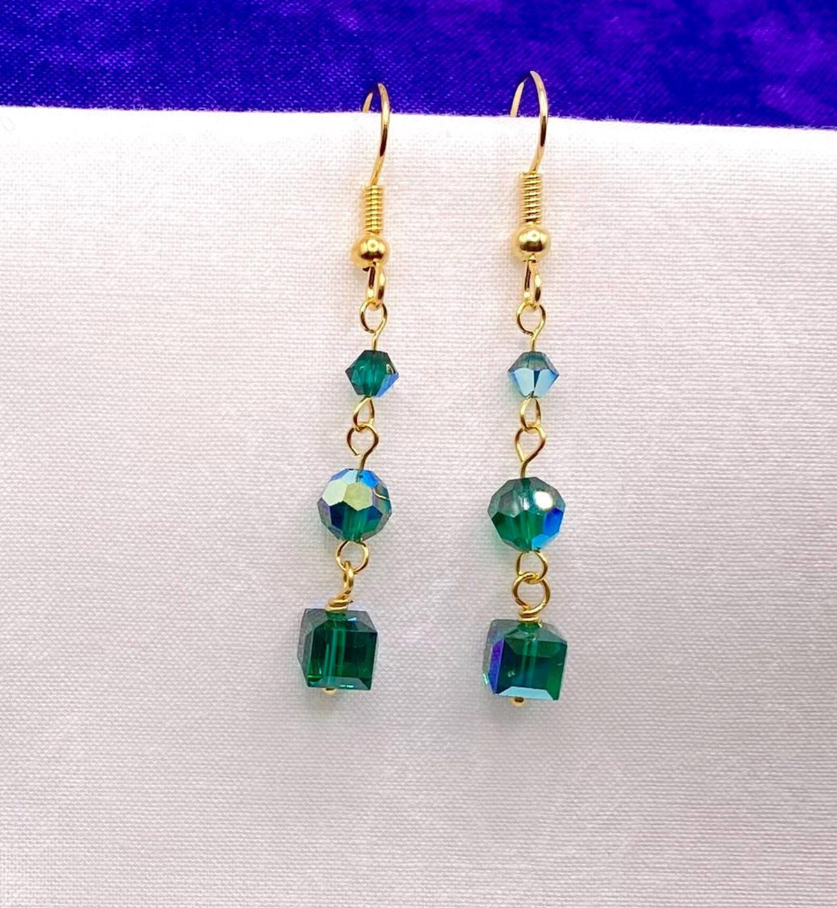 Cube Swarovski Crystal Earrings - Red, Green, Black, or Purple