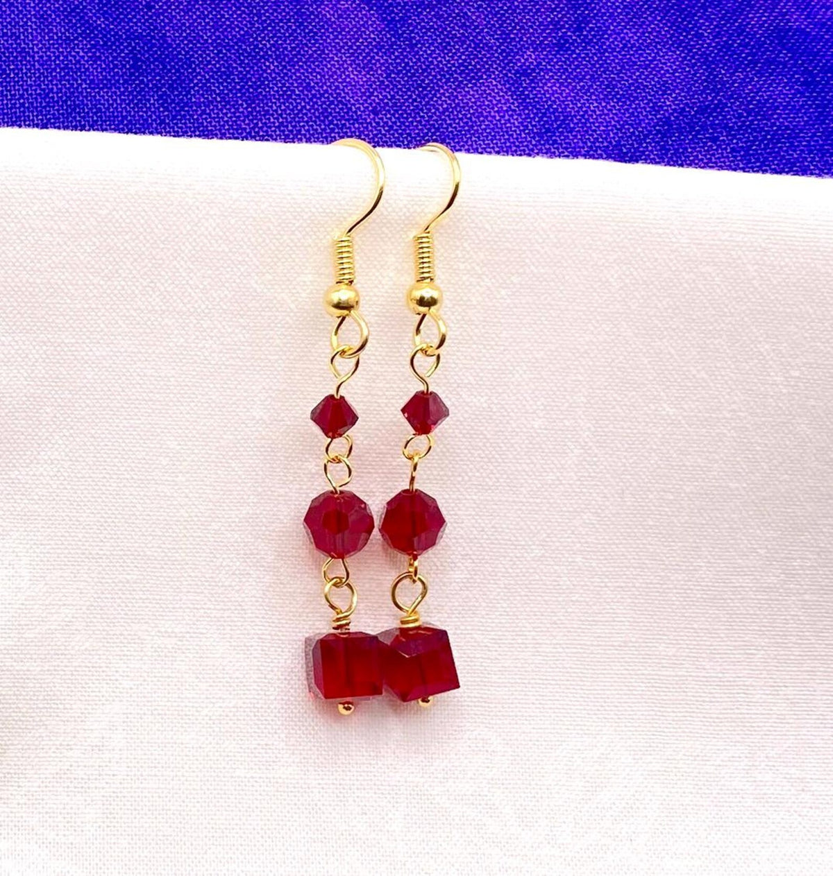 Cube Swarovski Crystal Earrings - Red, Green, Black, or Purple