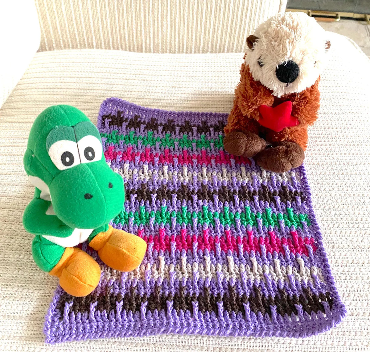 Multi-Colored Post Crochet Blanket for Small Dolls and Stuffed Animals - 11" x 11"