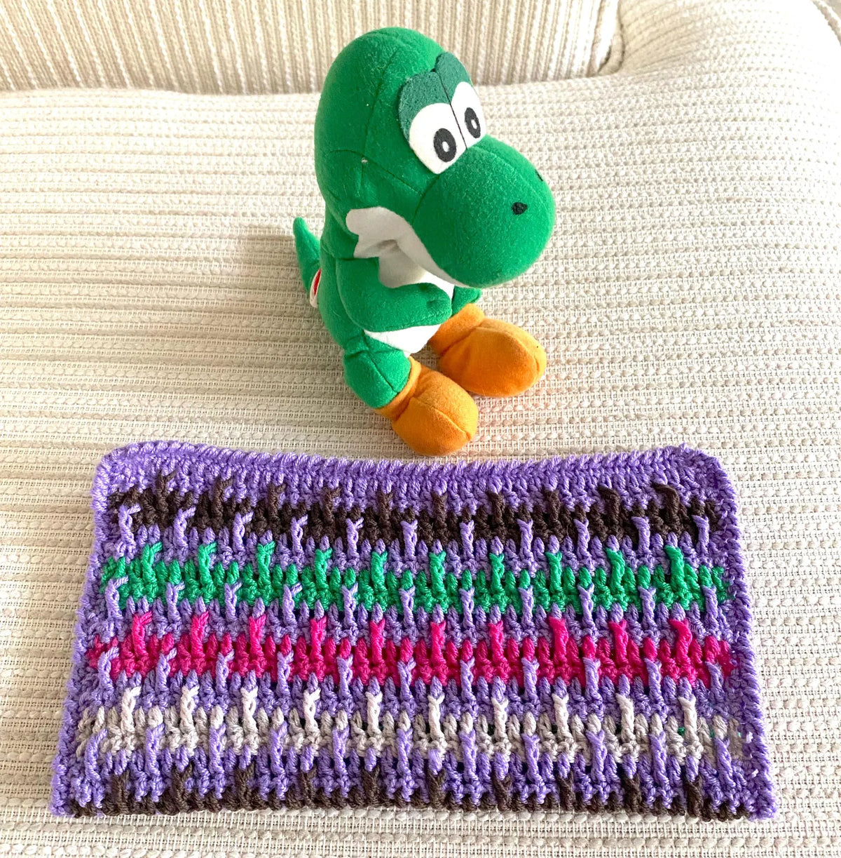 Multi-Colored Post Crochet Blanket for Small Dolls and Stuffed Animals - 11" x 11"