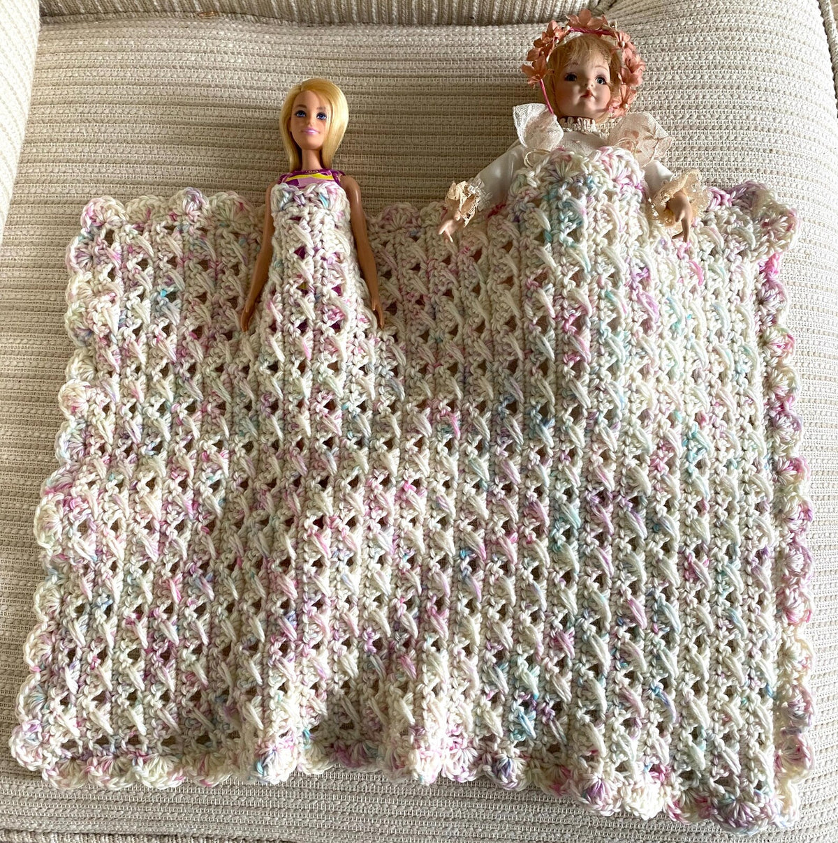 Cream Crochet Doll Blanket 15x20