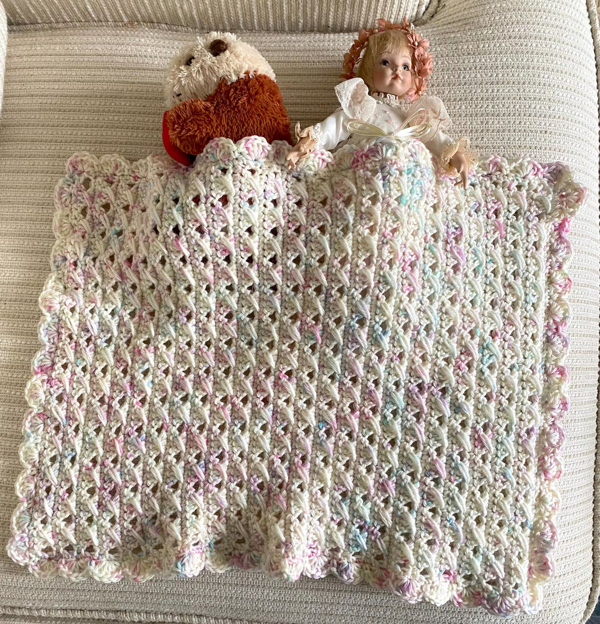 Cream Crochet Doll Blanket 15x20