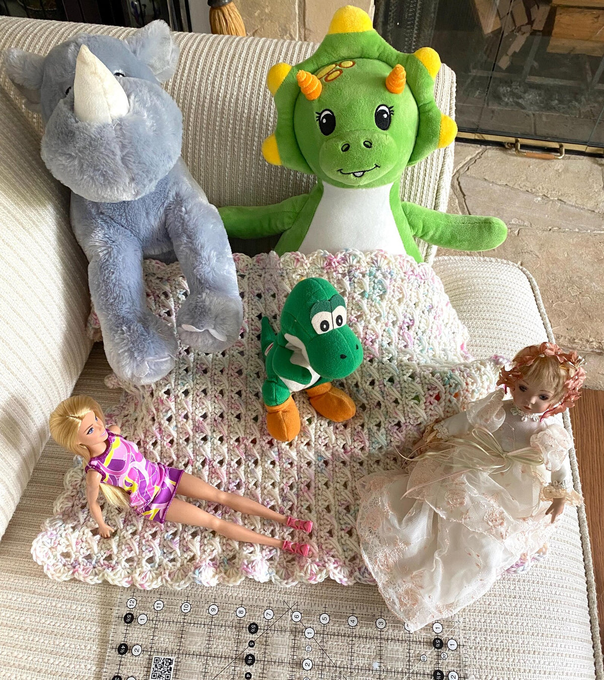 Cream Crochet Doll Blanket 15x20