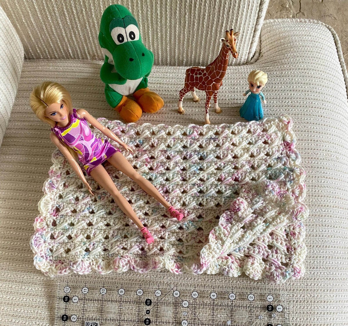 Cream Crochet Doll Blanket 15x20