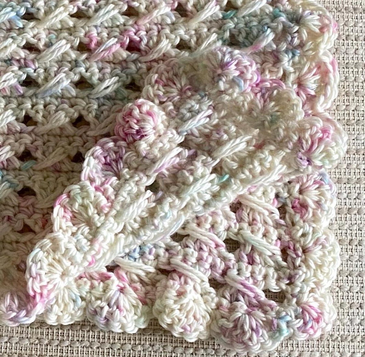 Cream Crochet Doll Blanket 15x20
