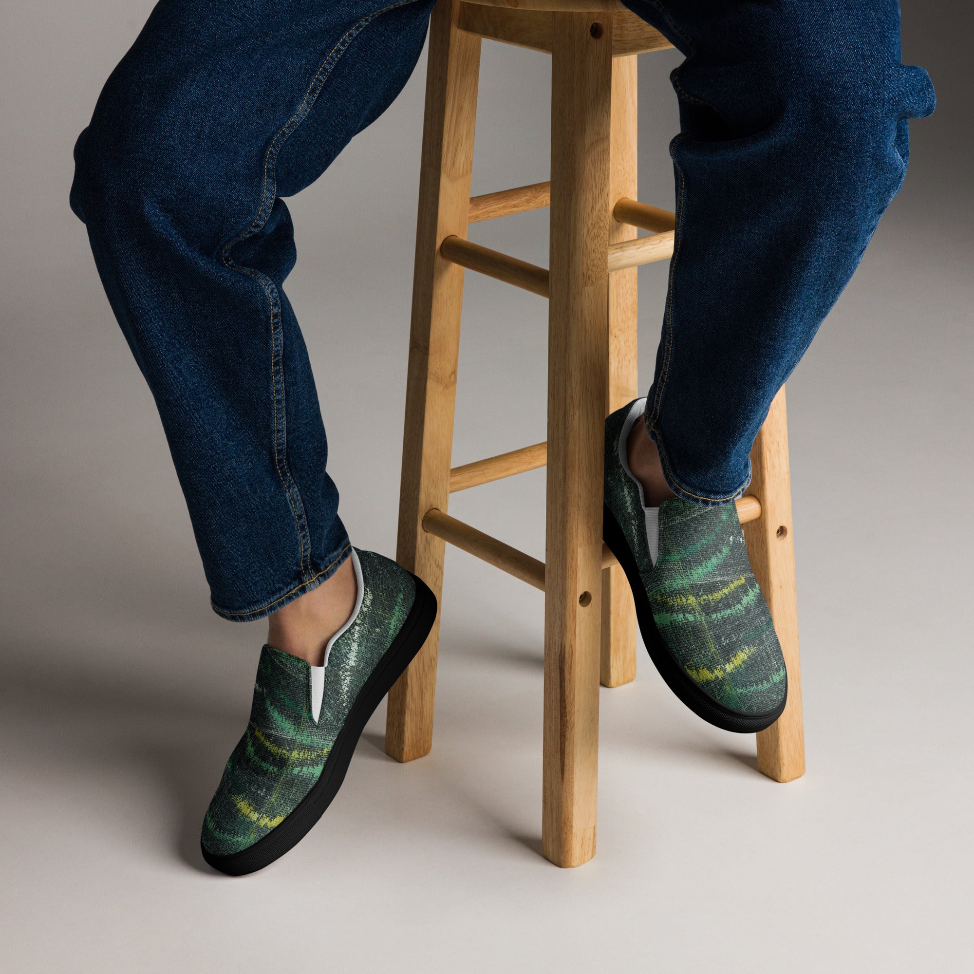 Amazonia Men’s Slip-on Canvas Shoes - Green Top - Choice of White or Black Soles