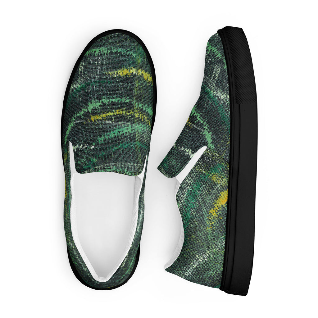Amazonia Men’s Slip-on Canvas Shoes - Green Top - Choice of White or Black Soles